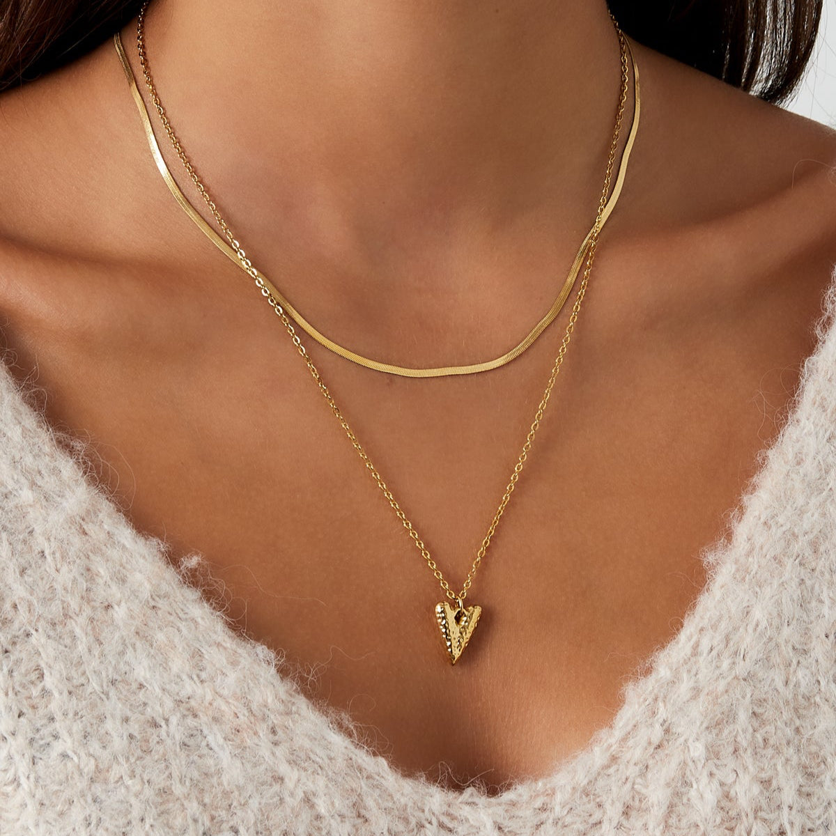 Cece Double Layer Heart Necklace