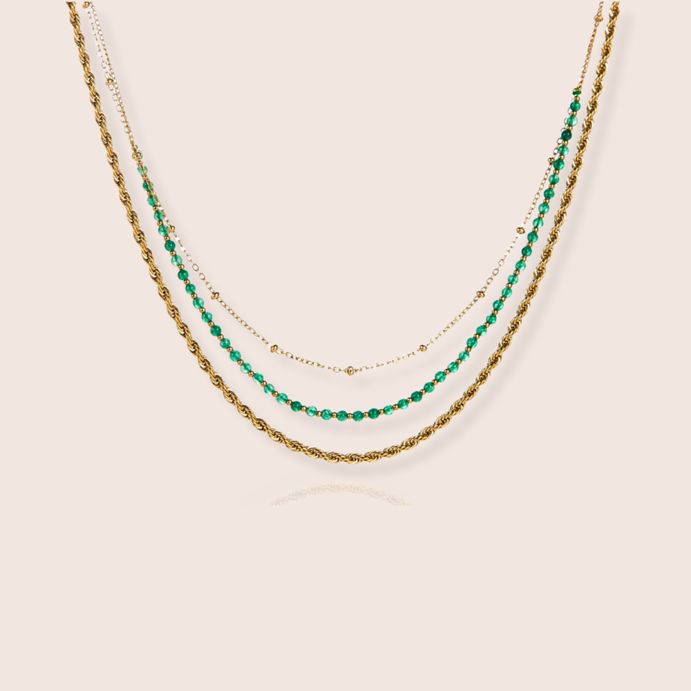 Multi Layer Beaded Necklace - Green Agate