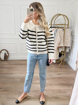 Audrey Stripe Cardigan with Gold Buttons