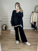 Camille Knitted Jumper and Trouser Co Ord Set Black