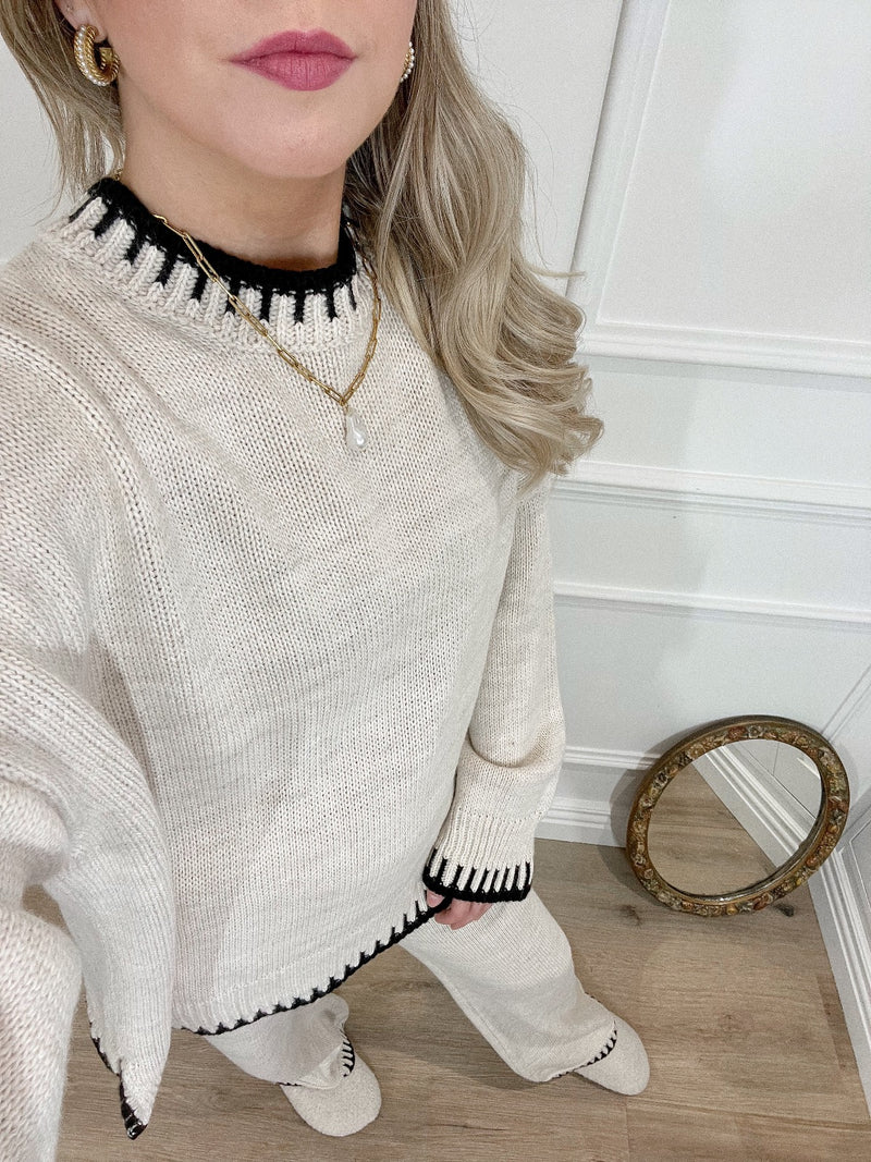 Camille Knitted Jumper and Trouser Co Ord Set Cream