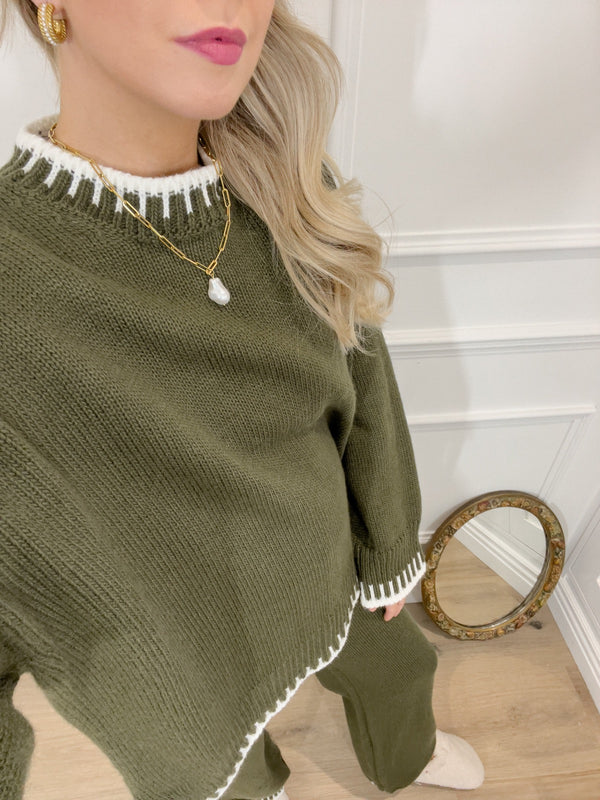 Camille Knitted Jumper and Trouser Co Ord Set Khaki