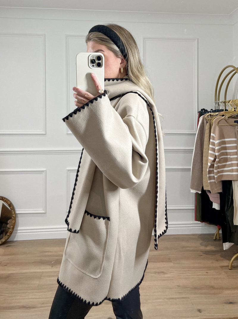 Melissa Contrast Stitch Coat and Scarf
